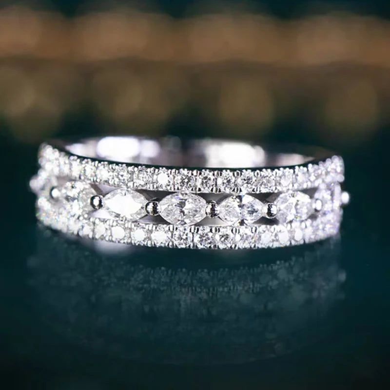 CAOSHI Manufactures Hot Eternity Anillos Many Shiny Zircon Rings Double Layer Lady Girls Daily Trendy Silver Fashion Rings