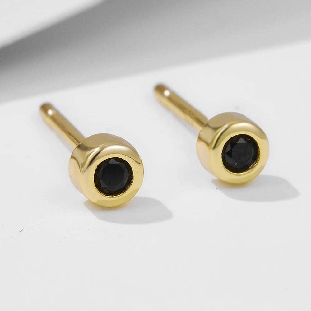 INS Personality Arete Jewellery Rose Cut Fine Minimalist Black Nano Zircon 925 Sterling Silver Solitaire Stud Earrings