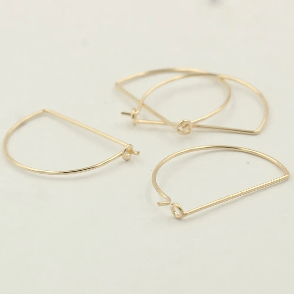 Fashion Real 14K Gold Filled GF D-Shaped Ear Wire Arch Beading Earring Hoop for Women Jewelry Findings Making