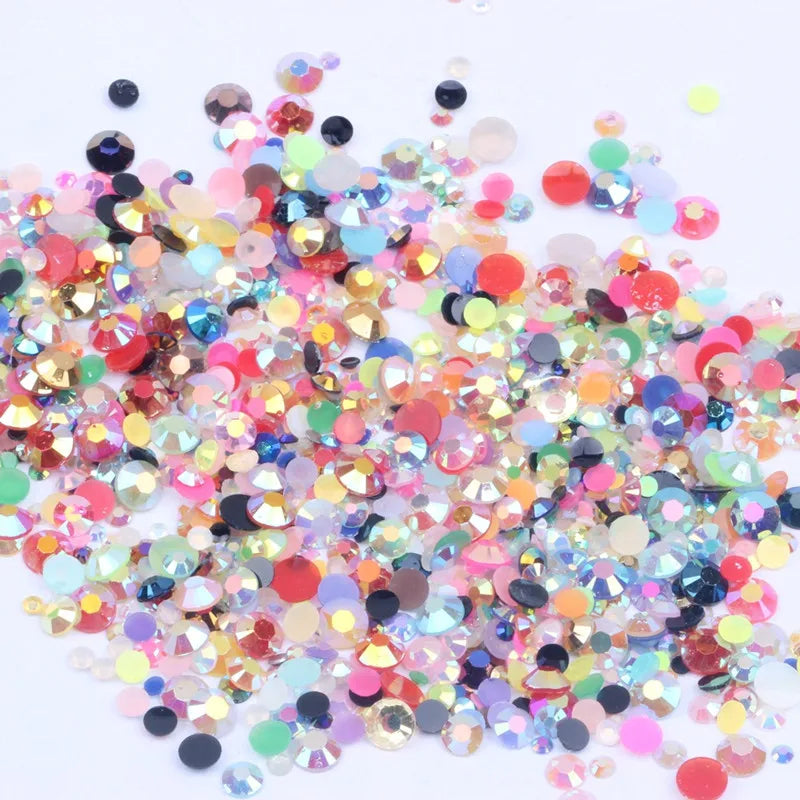 Hot Sale Resin Multi-color Optional Mixed Size Jelly Color 2/3/4/5mm1000PCS Flat Bottom AB Nail Stick Drill