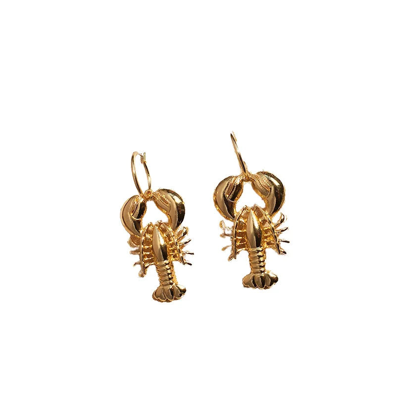 HOVANCI Trendy Gold-Plated Lobster Dangle Earring Personalized Bohemian Statement Alloy Hoop Earring for Beach or Gift