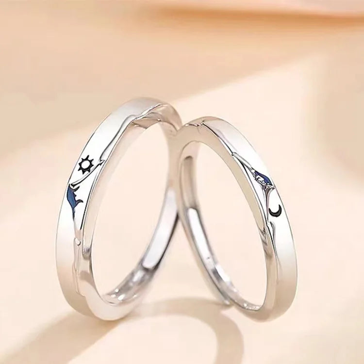 925 Silver Plated Romantic Sun Moon Ring Men Women Coupler's Open Adjustable Ring Romantic Design Silver Plated Couple Ring