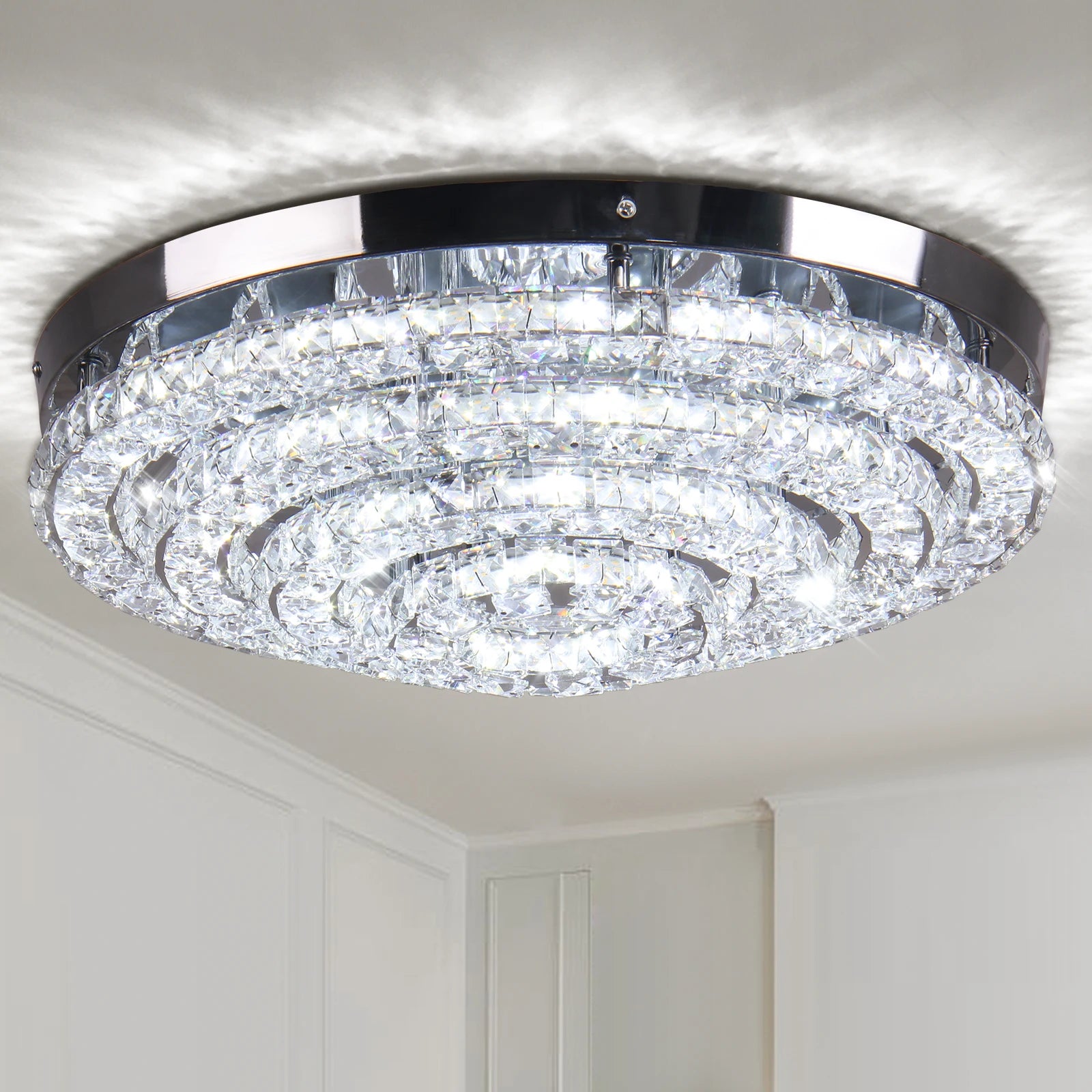 17.7'' Modern Crystal LED Pendant Light Exquisite Atmoseric Large Pendant Bedroom Dining Room Apartment's Circular Chandelier