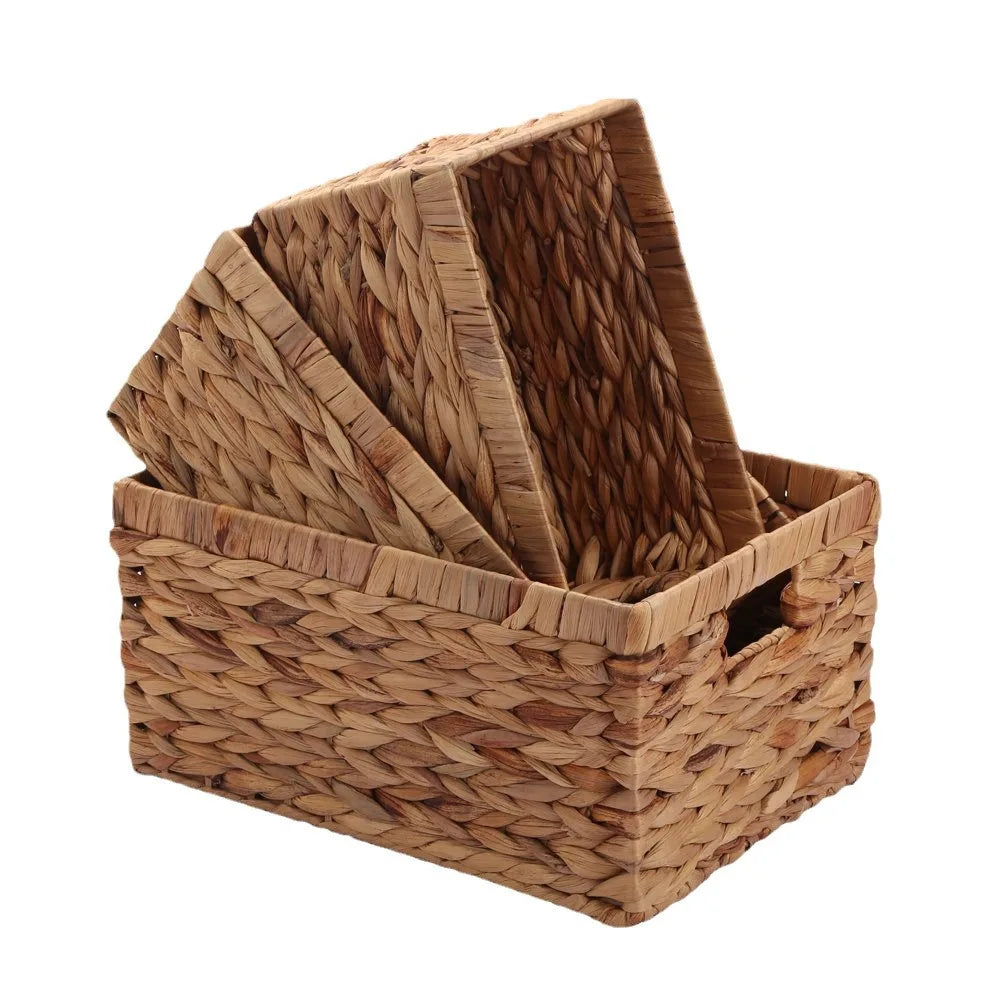 Hot Sale Large Rectangular Folding Storage Basket Handmade Sustainable Straw Organizer Toys Water Hyacinth Grass Storage Box
