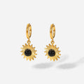 Trendy  Jewelry Stainless Steel Earrings Black Agate Sun Shape Gold Pated Metal  Earrings for Women