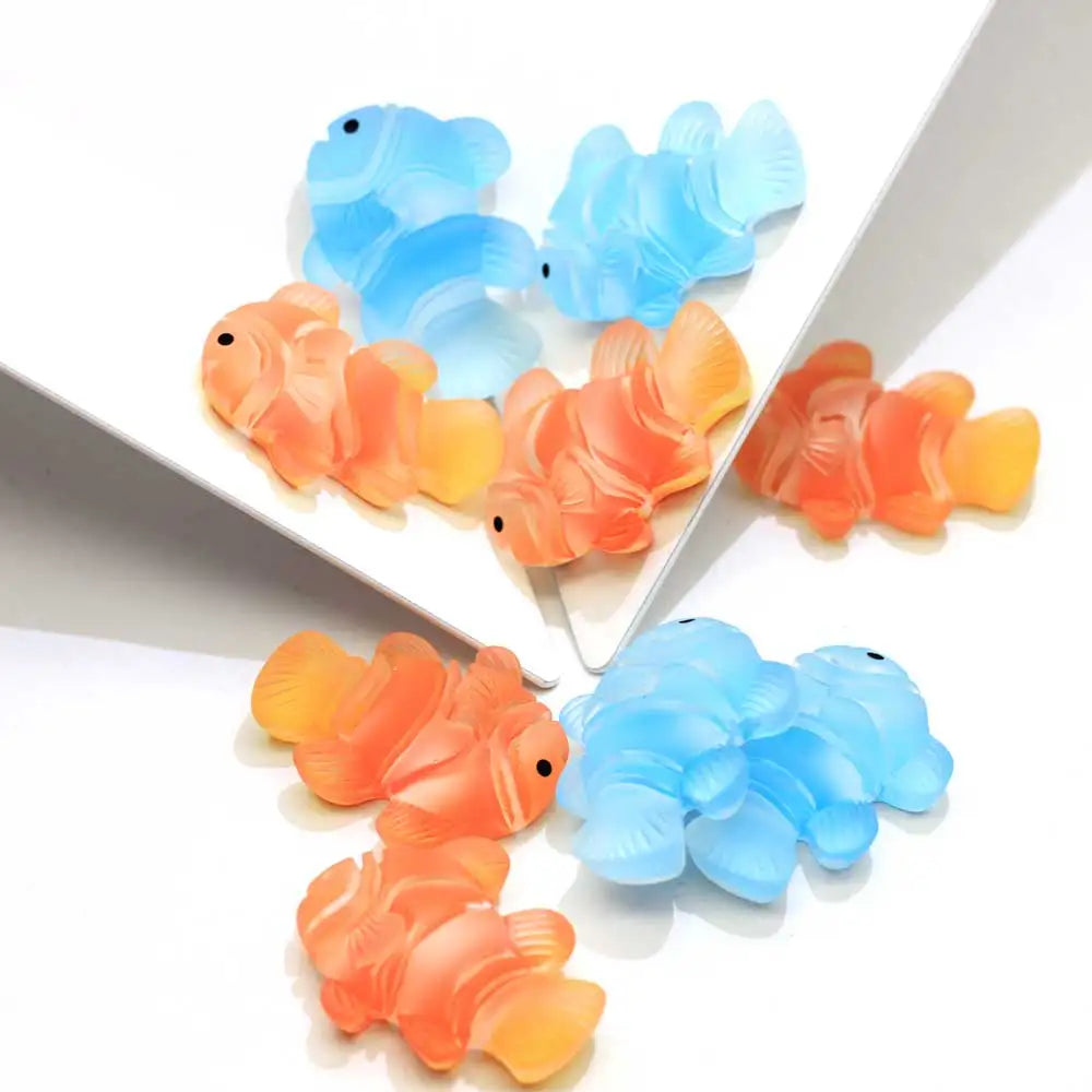 Mixed Frosted Clear Sea Animals Resin Cabochon Flatback Fish Crap Seahorse Charms for Diy Jewelry Making