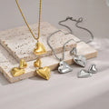 Valentine's Day 2024 18K Gold Plated Double Love Heart Earrings Stainless Steel Heart Necklace Earrings Set for Weddings Zircon
