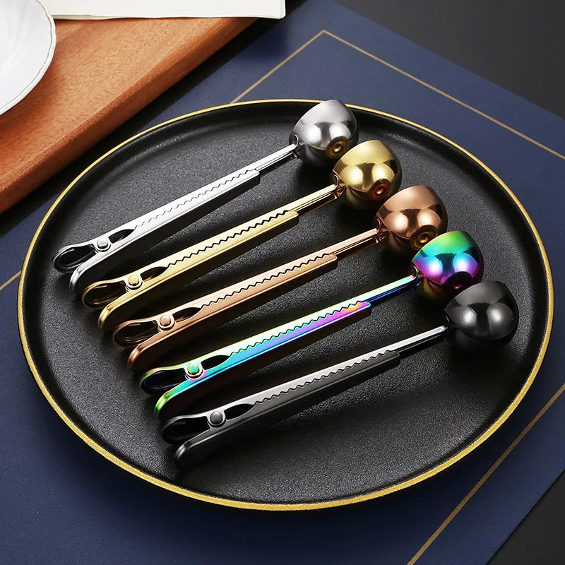 No Scratches! 2023 Hot Sell Coffee Scoop Stainless Steel 1/2 Tablespoon Pet Gold Measuring Coffee Spoon With Clip