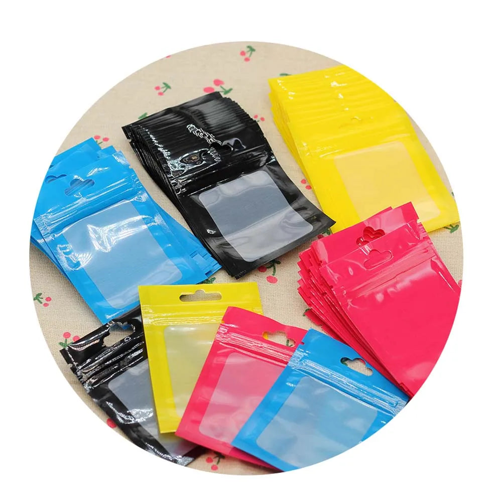 100pcs Colorful Plastic Bag Reusable Zip Bags Plastic Ziplock Bags for Jewelry Display Gifts Food Handicrafts Accessories