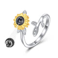 Fine Jewelry 925 Sterling Silver Sunflower Flower I Love You 100 Languages Projection Open Ring