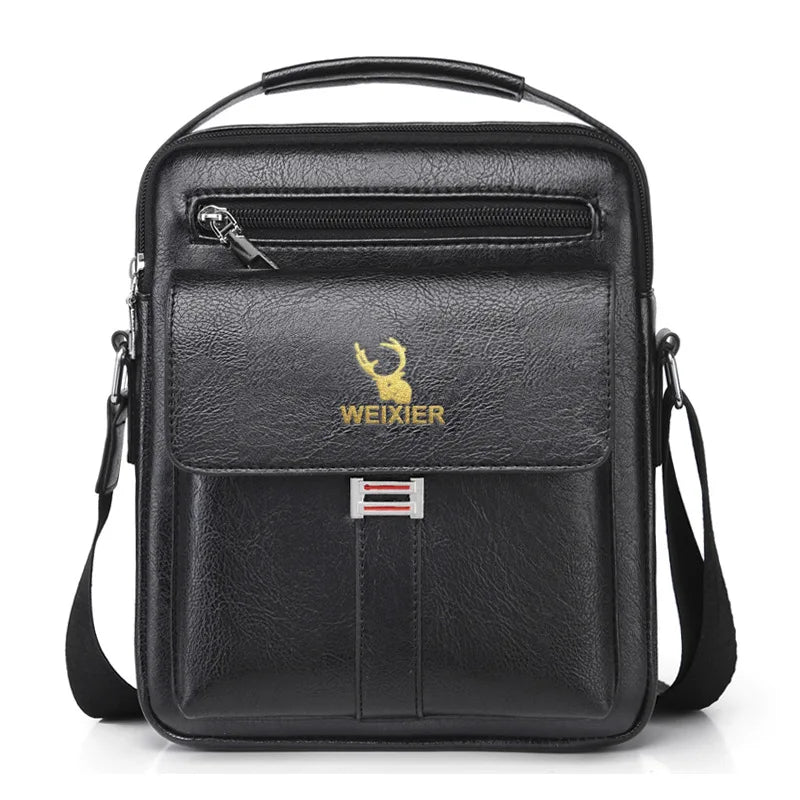 Custom LOGO Fashion Brown Men's Shoulder Bags Large Capacity PU Business Casual Waterproof Messenger Bag