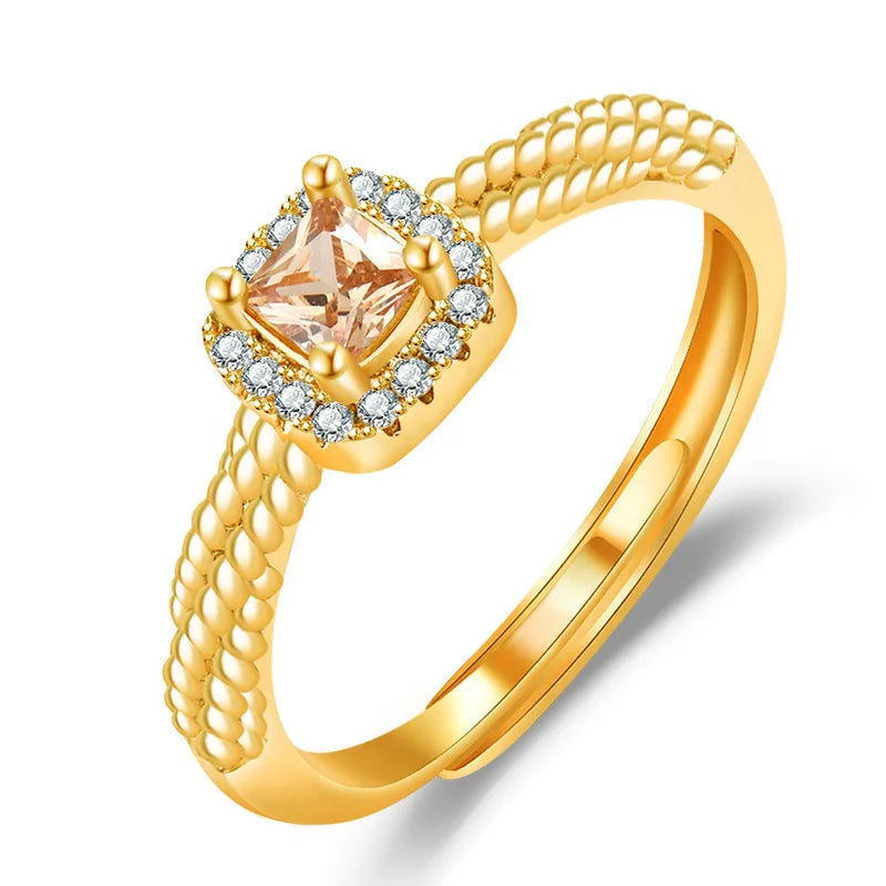 Yellow Zircon Rings Adjustable Ring Jewelry Gold 2023 Wholesale Fashion Gift for Women Girls Brass 18K Gold Plated CLASSIC