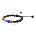 Fashion Unisex 7 Chakra Spiritual Charm 8 MM Petrified Wood Beads Woven Beaded Bracelet Cheap Wholesale