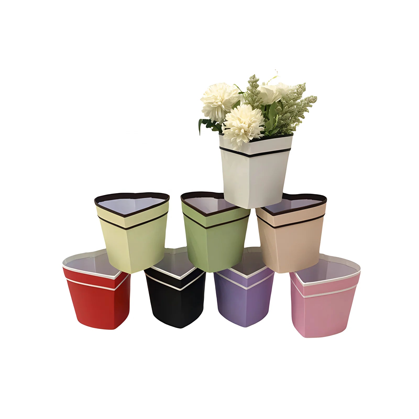 Customizable Heart-Shaped Lines Small Flower Pot and Bucket Matt Lamination Hand Flower Gift Box Spot Print
