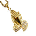 Fashion Hip Hop Jesus Praying Hand Pendant Gold Stainless Steel Necklace