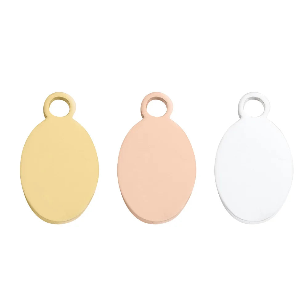 Hot Selling Stainless Steel Custom Brand Tags Pendants Simple Oval Shape DIY Jewelry Charms