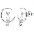 FY-ED544 925 Sterling Silver New Fashion Cat on the Moon Design Stud Earrings for Women Handmade Simple Korean Style Ear Jewelry