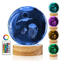Lovely Children Birthday Gift 60mm Crystal Ball With 3D Laser Engraved Jellyfish With Led Base for Room Night Light