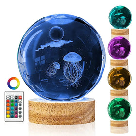 Lovely Children Birthday Gift 60mm Crystal Ball With 3D Laser Engraved Jellyfish With Led Base for Room Night Light