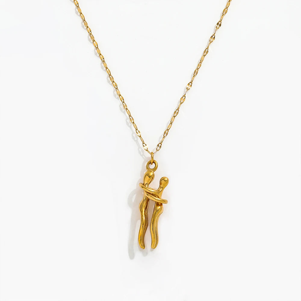 Joolim Stylish 18k Pvd Tarnish Free Waterproof  Removable Figure  Hug Couple Stainless Steel  Pendant Necklace Gifts