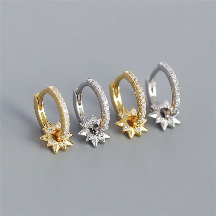 SP Luxury Style Special Design High Quality S925 Sterling Silver Made Star Drop Zircon Hoop Earrings