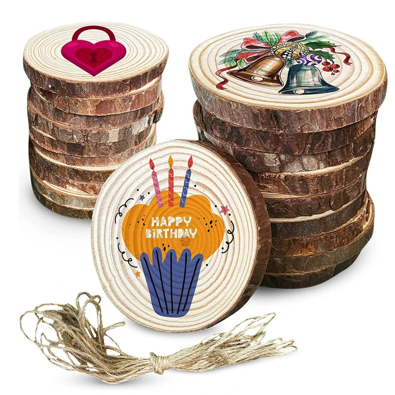 Handmade Pine Beech Wood Slices Kit Unfinished Predrilled Hole Wooden Circles Tree Arts Crafts Christmas Ornament Diy Custom