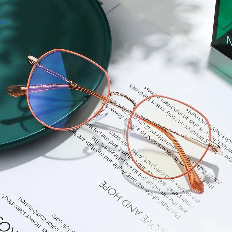 Jiuling Eyewear Thin Frame Plain Spectacles Spring Metal Hinge Legs Oculos Round Metal Blue Light Blocking Eyeglasses Frames