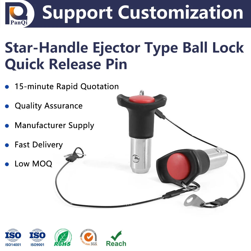 High Strength Metric Diameter 5/6/8/10/12/16 Quick Release Ball Locking Pins with Safety Rope Push Button Handle Fasteners