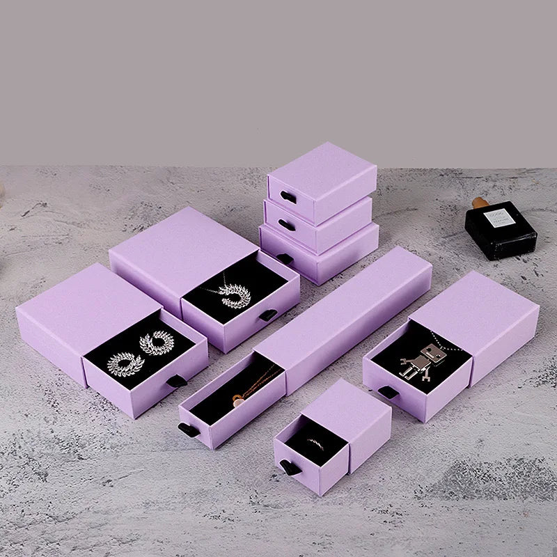 Custom Logo Multiple Sizes Colors Jewelry Box for Necklace Ring Earring Gift Drawer Slide Paper Boxes