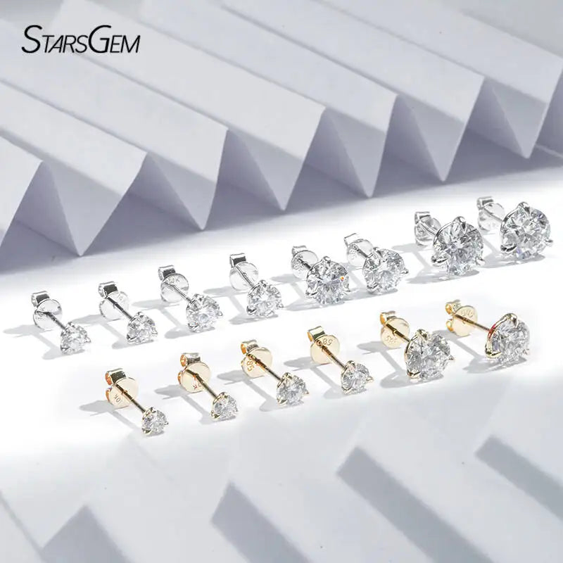 Starsgem Gold Earring Round 10k Gold Def Vvs Synthetic Diamond Martini Claw Setting Earring Lab Grown Diamond Stud Earrings