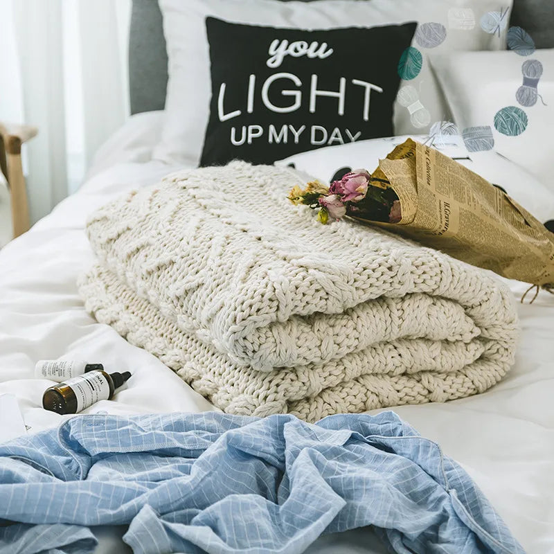 ADM Handmade Crochet Chunky Decorative Soft 100% Acrylic Knitted Throw Blanket for Home