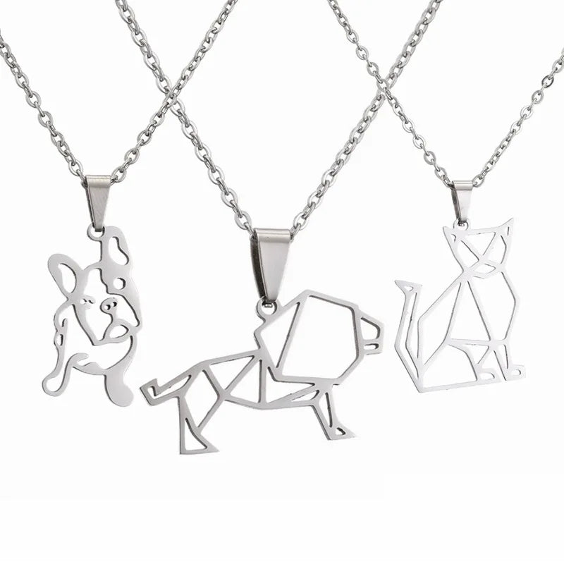 MIENTER Dog Pendant Necklace Fashion Luxury Stainless Steel Animal Cut Cat Necklaces