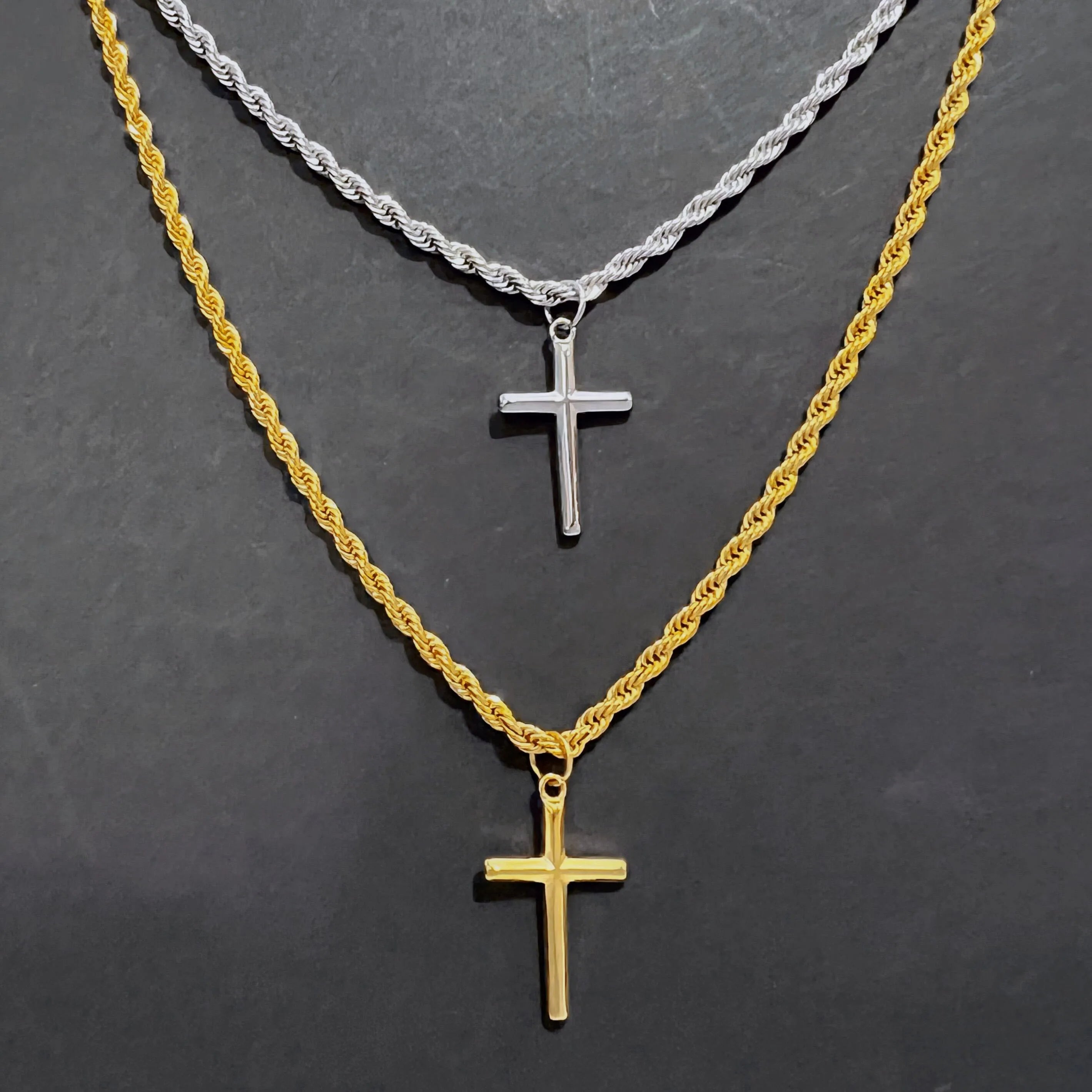 3mm Twist Rope Chain Cross Necklace Stainless Steel Men Gold 25mm Crucifix Cross Necklace Medusa Lion Compass Pendant