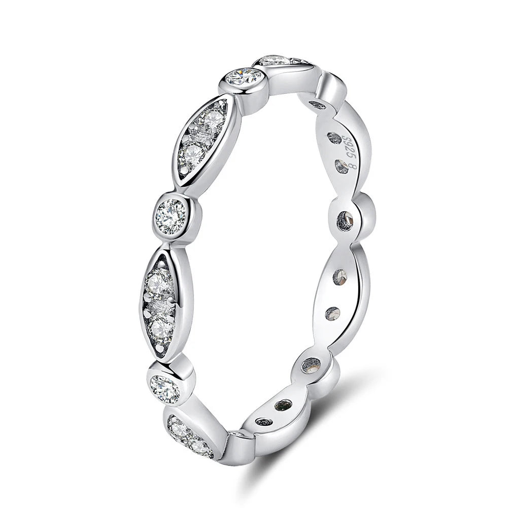 Horse Eye Eternity Band Rings Jewelry for Women Round 3A Full CZ Cubic Zircon Fine 925 Silver Ring