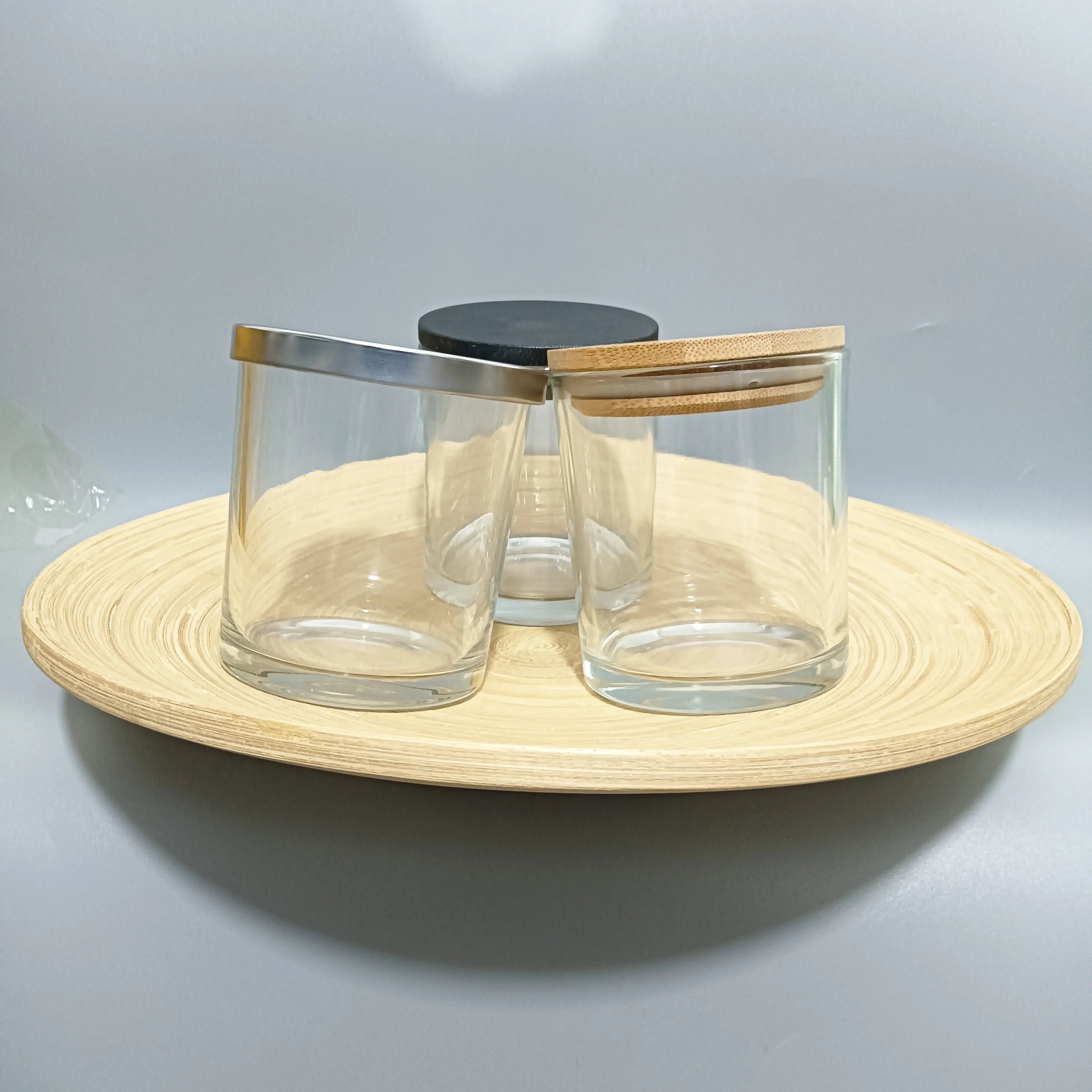 Wholesale 100ml Empty Clear Glass Candle Jars Custom Logo  With Bamboo  Lid and Box
