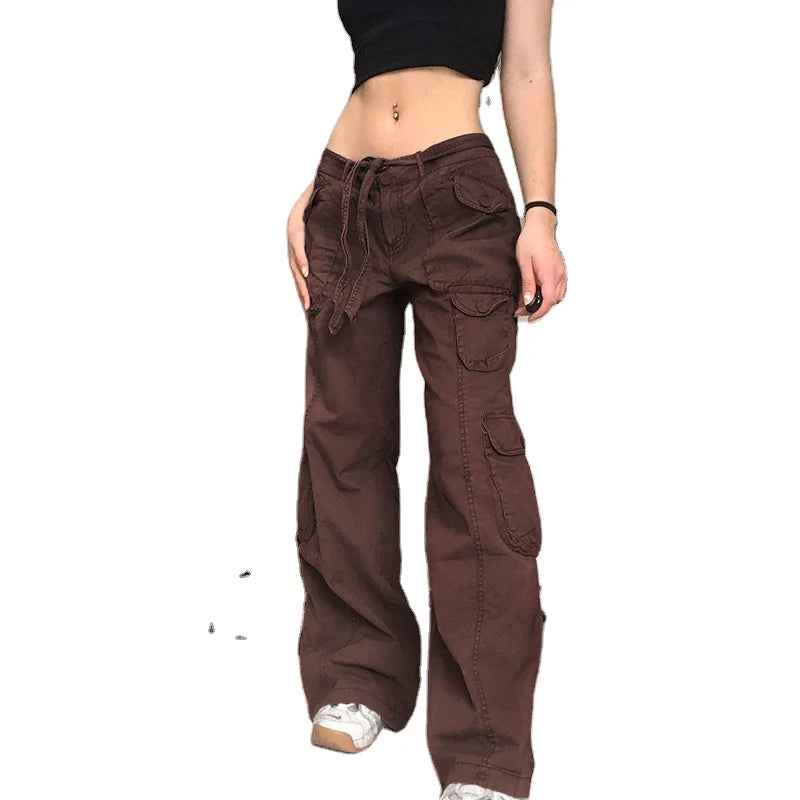 Streetwear Women Baggy Denim Jeans Vintage High Waist Pockets Grunge Casual Black Brown Pants Harajuku 90s Joggers Clothes