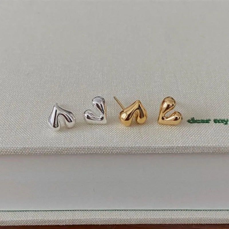 Bijoux Fashion 925 Sterling Silver Gold Heart Shape Stud Earrings for Women 2024 New Valentine's Day Gift Jewelry