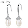 CZCITY Earring Hook Sterling Silver 925 Pearl Freshwater Drop Jewelry Hanging Luxury Stone Earring Woman