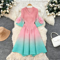 Miyake 2025 Ladies' High-End Vintage Lace Decoration Evening Pleated Gradient Loose Midi Chiffon Plus Size Formal Women's Wear MegaBDM