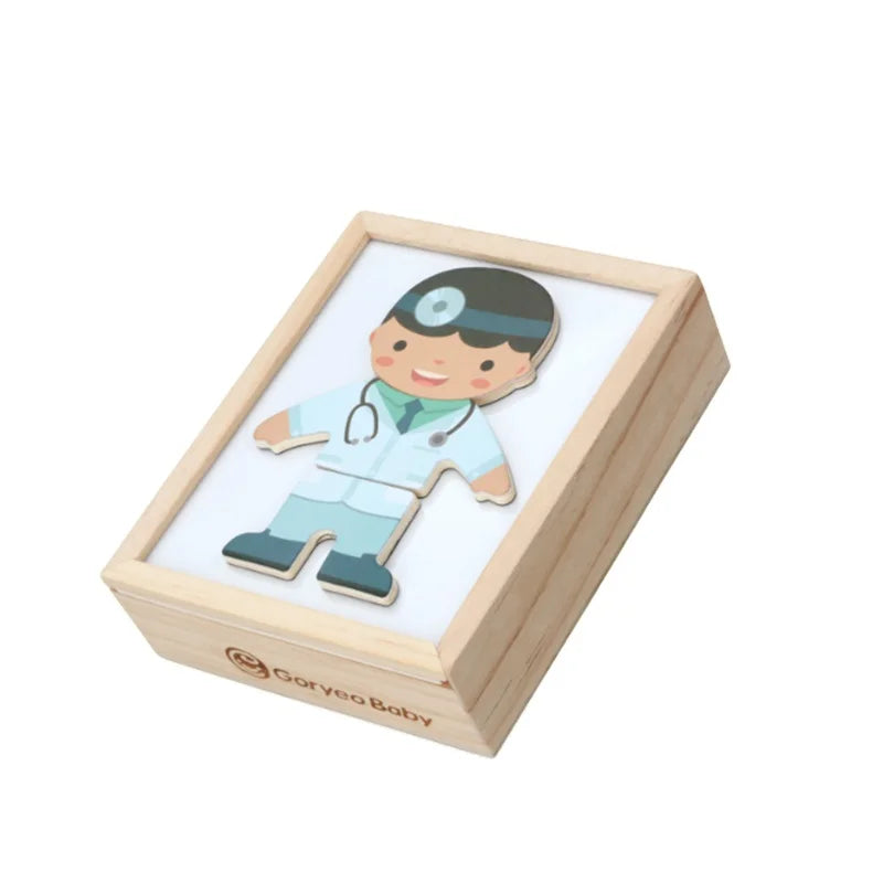 Montessori Materials Sensorial Boy Professions Cloth Changing Wooden Dressing up Puzzle Early Learning Educational Toys for Kids