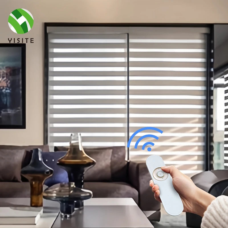 Modern Smart Motorized Zebra Shades Electric Remote Control Blackout Window Blinds Day and Night Fabric Motorized Zebra Blinds