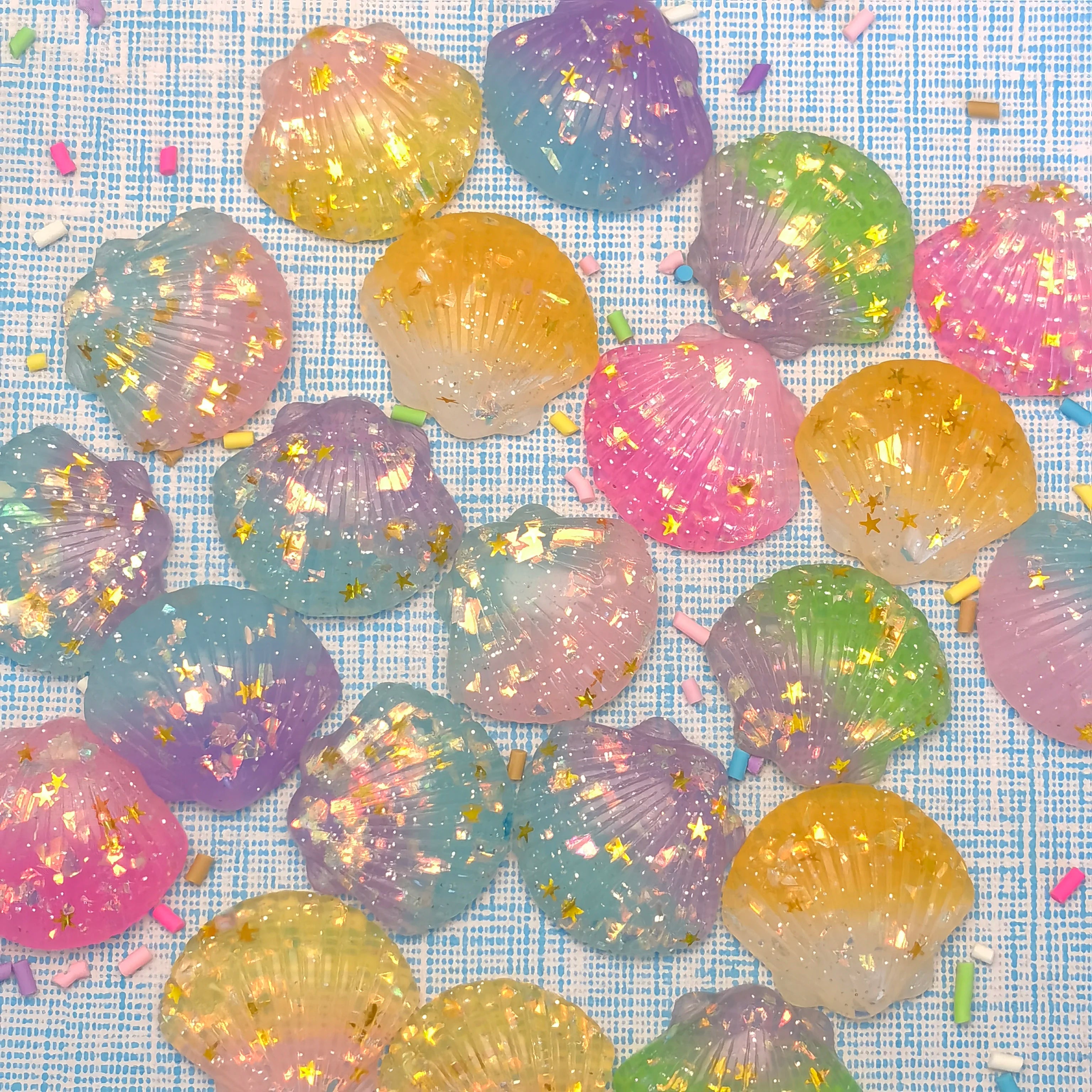 100Pcs/Lot Kawaii Glitter Shells Resin Flatback Cabochon Cute Sea Shell Embellishment For Scrapbooking Craft Phone Case Decor