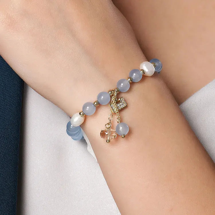 SC Lovely Mini Crystal Handbag Charm Bracelets Daughter Gifts Natural Blue Lucky Kyanite Freshwater Pearl Beaded Bracelet Women