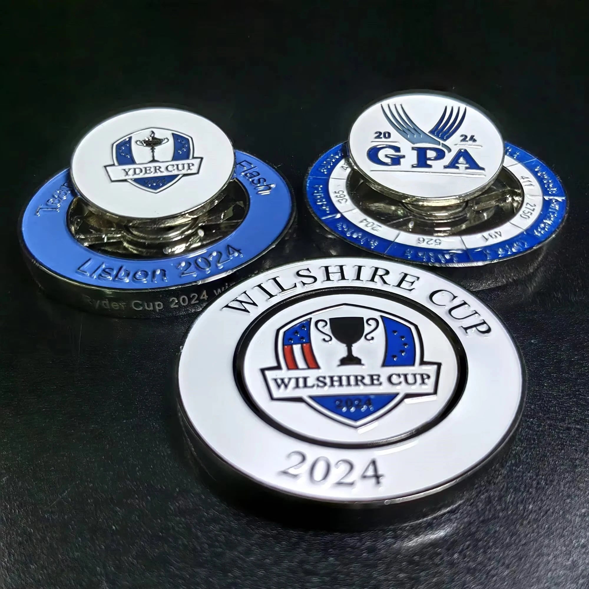 New 40mm 2 Sided Custom Embossed Metal Magnetic Golf Poker Chip Ball Marker