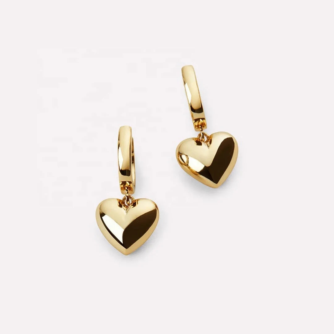 14K/18K Gold Plated Vermeil 925 Sterling Silver Fashion Jewelry Huggie Hoop Mother's Day Bubble Puffed Heart Earrings for Women
