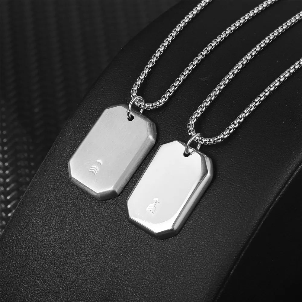 Men Fashion Unisex Necklace Stainless Steel Hexagon Blank Rectangular Necklace Geometric Shaped Gold Jewelry