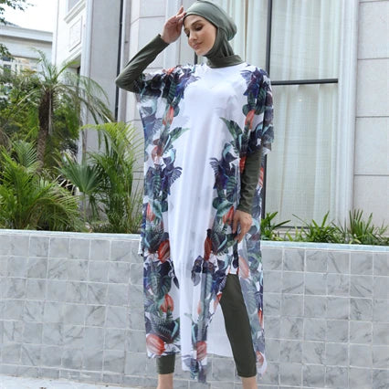 MOTIVE FORCE Custom Design Full Cover Print Sun Protect Women Muslim Swimwear Swimsuit 4 Piece Islamic Muslim Ladies Swimsuit