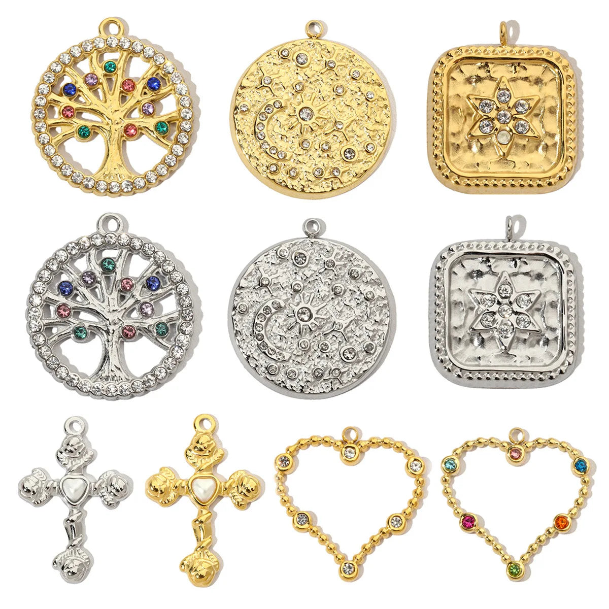 Wholesale Jewelry Accessories Tree of Life Geometric Hollow Waterproof Stainless Steel Heart Cross Necklace Pendant