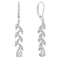 Sparkling Zircon Dangle Earrings Rhodium Plating Leaf Design 925 Silver Women Earrings for Special Occasions