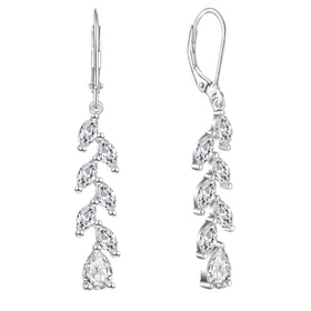 Sparkling Zircon Dangle Earrings Rhodium Plating Leaf Design 925 Silver Women Earrings for Special Occasions